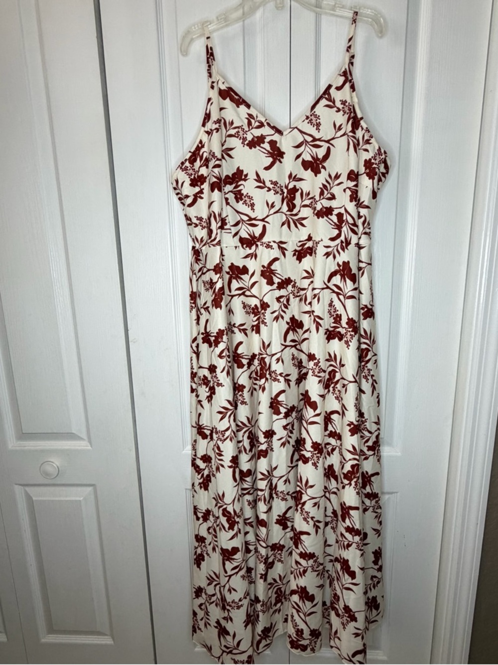 Women's Cream Floral Sun Dress with Rust Red Print 3X?